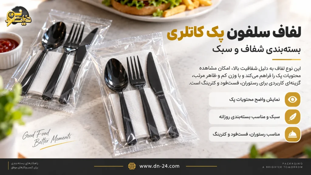 لفاف سلفون پک کاتلری؛ بسته‌بندی شفاف و سبک