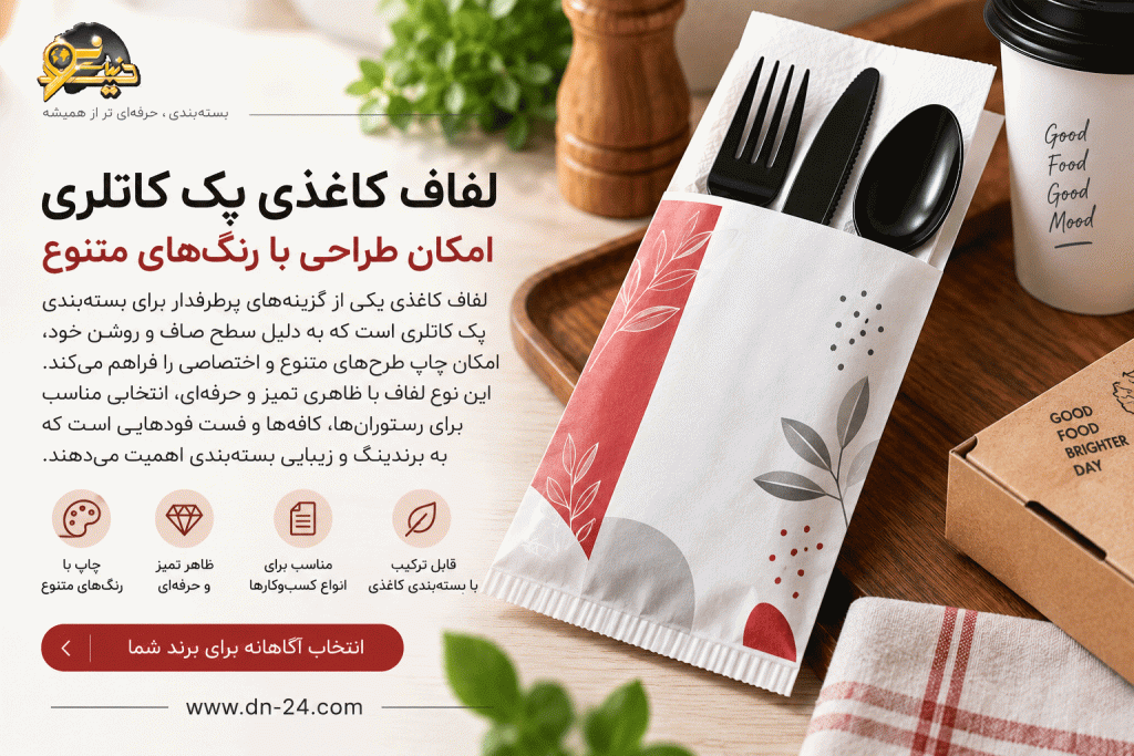 ۳. لفاف کاغذی پک کاتلری؛ امکان طراحی با رنگ‌های متنوع